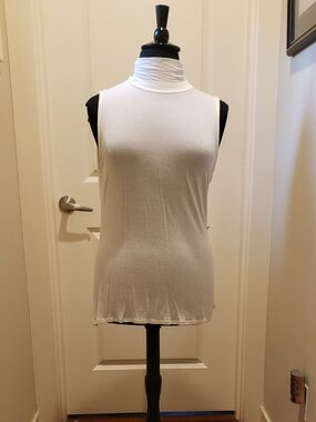 Sleeveless White Turtleneck Tank Top